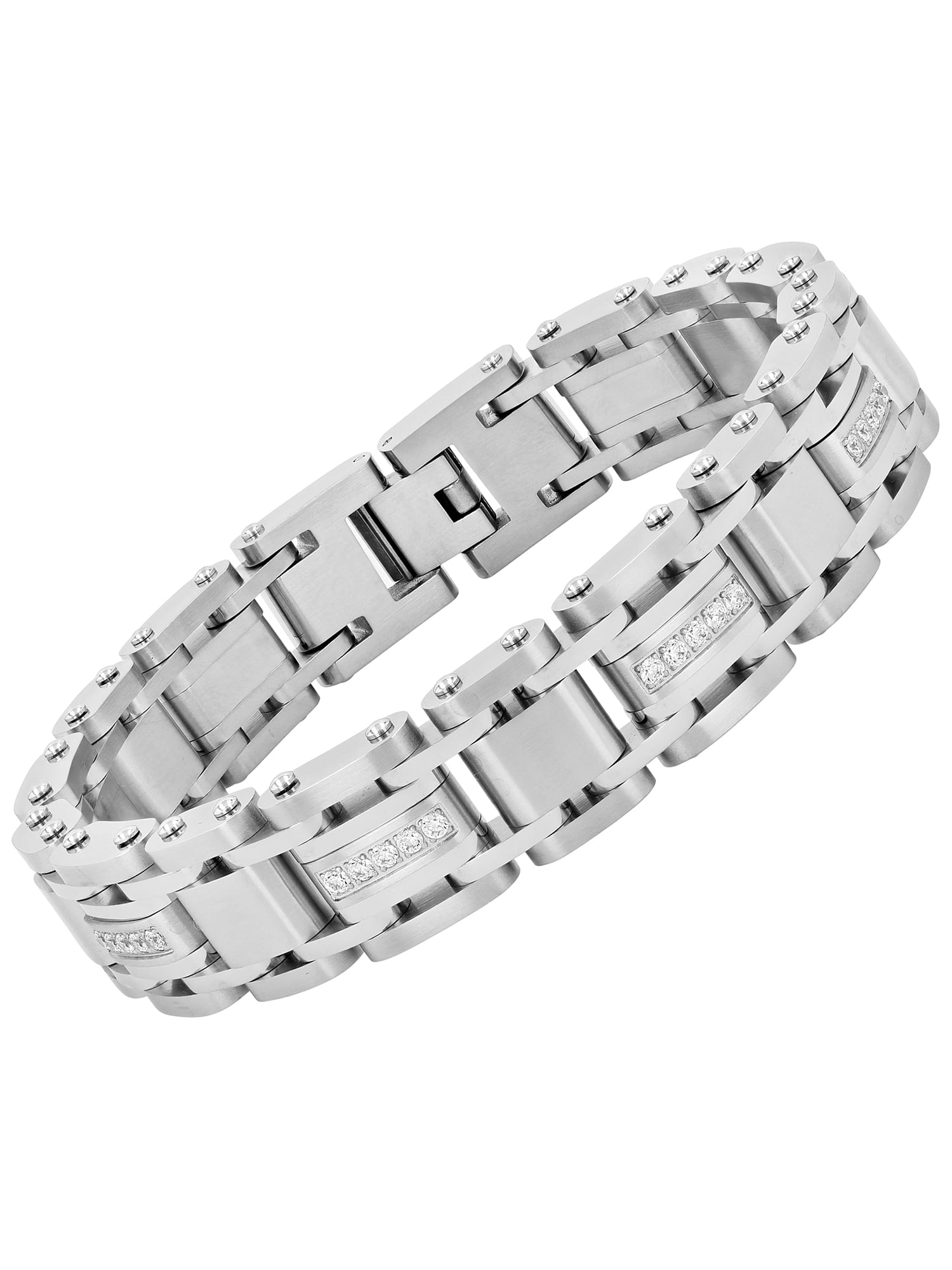 Men's Silver-Tone Stainless Steel Cubic Zirconia Bracelet