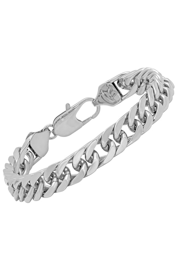 Men's Silver-Tone Stainless Steel Curb Link 8.5" Bracelet - Brilliance Fine Jewelry