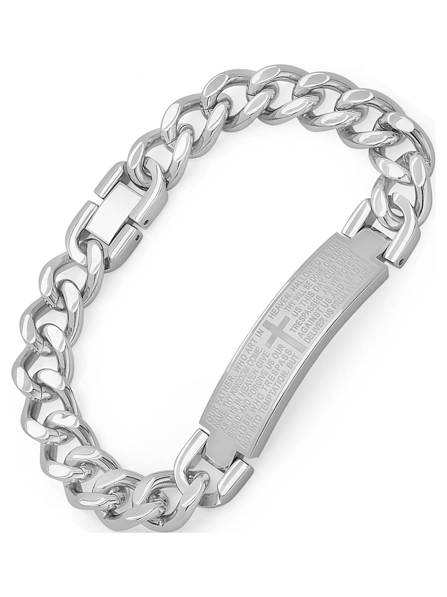 Men's Silver-Tone Stainless Steel Lord's Prayer ID Bracelet