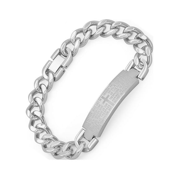 Men's Silver-Tone Stainless Steel Lord's Prayer ID Bracelet - Brilliance Fine Jewelry