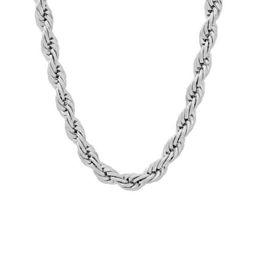 Men's Silver-Tone Stainless Steel Rope Link 24" Chain Necklace - Brilliance Fine Jewelry