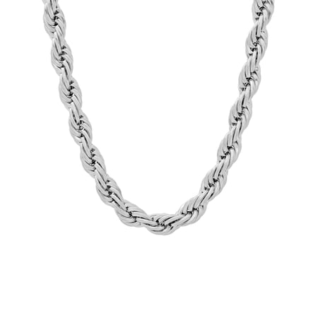Men's Silver-Tone Stainless Steel Rope Link 24" Chain Necklace - Brilliance Fine Jewelry