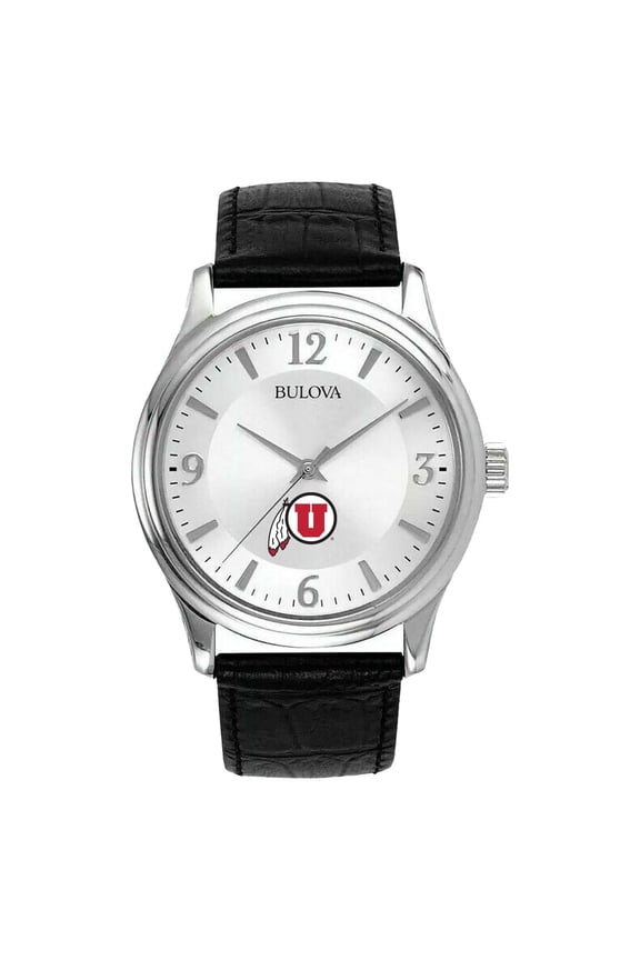 Men's Silver Utah Utes Leather Watch