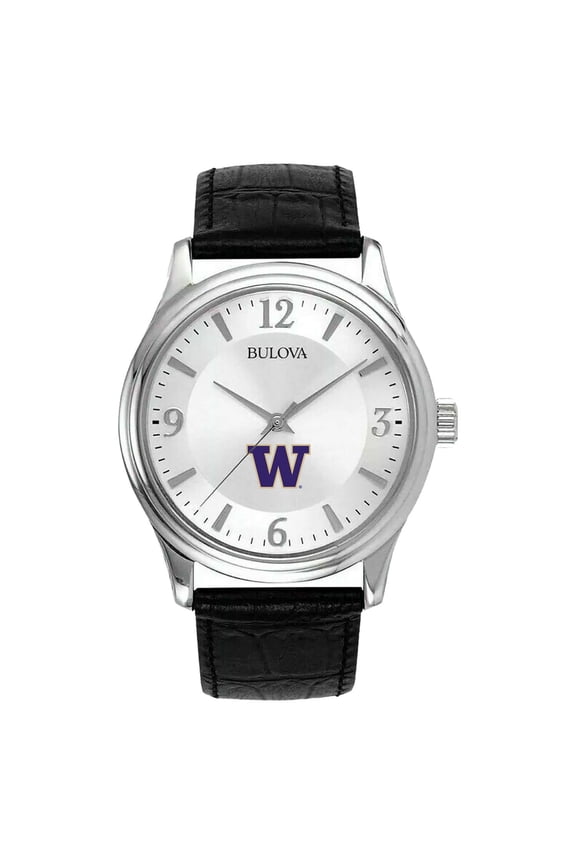 Men's Silver Washington Huskies Leather Watch
