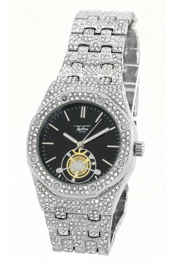 Men's Silver tone CZ Ice out Clubbing watch 42mm 11mm thick case.