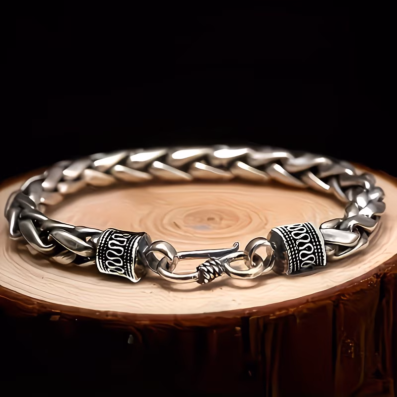 Men's Silvery Metal Chain Bracelet, Easy Hook Punk Style, Edgy Gift for Men, Durable & Trendy Accessory