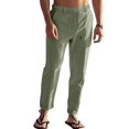 thumbnail image 1 of Men's Simple Casual Elastic Waist Drawstring Straight Leg Linen Pants Green S, 1 of 10