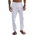 thumbnail image 1 of Men's Simple Casual Elastic Waist Drawstring Straight Leg Linen Pants White M, 1 of 10