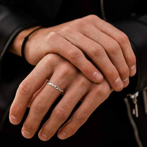 Men's Simple Twisted Rings,Adjustable 14K White Gold Minimalist Wedding Ring Mobius Rings,Thin Classic Polished Unisex Ring