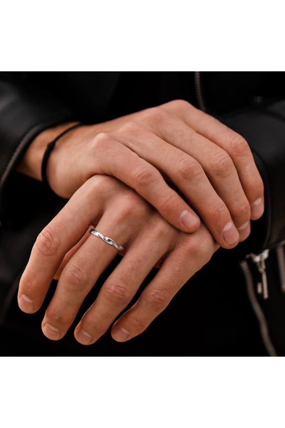 Men's Simple Twisted Rings,Adjustable 14K White Gold Minimalist Wedding Ring Mobius Rings,Thin Classic Polished Unisex Ring