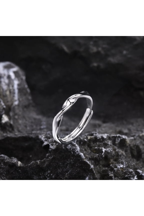 Men's Simple Twisted Rings,Adjustable 14K White Gold Minimalist Wedding Ring Mobius Rings,Thin Classic Polished Unisex Ring