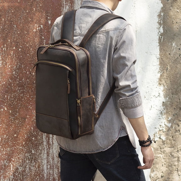 Men's Simplicity Vintage Casual Leather Backpack,Brown