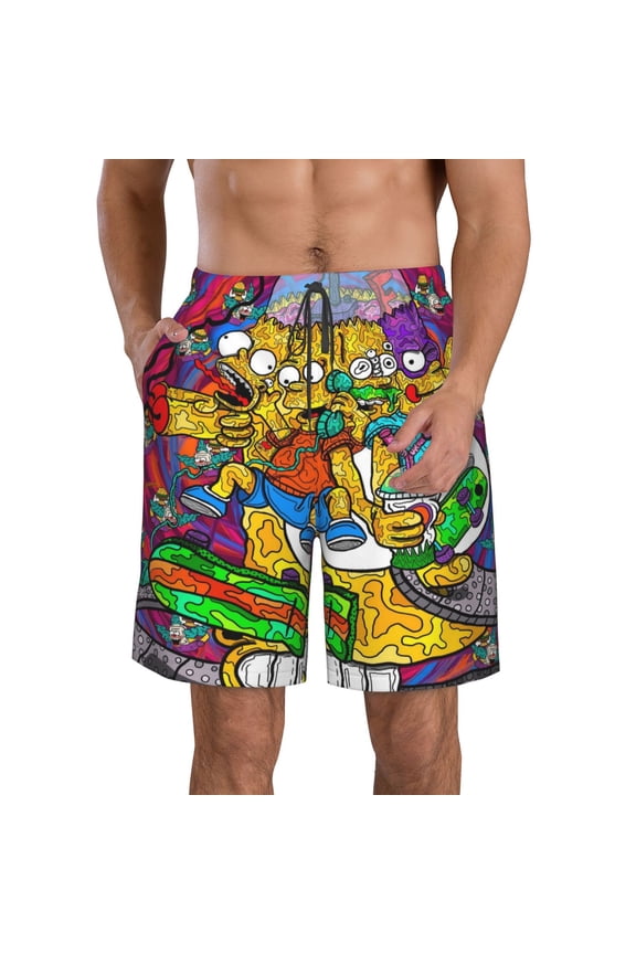 Men's Simpsons Beach Shorts Hot Summer Swim Trunks Sports Running Bathing Suits with Mesh Lining