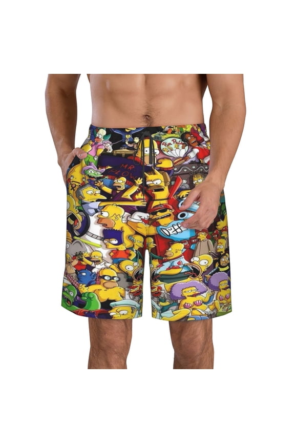 Men's Simpsons Beach Shorts Hot Summer Swim Trunks Sports Running Bathing Suits with Mesh Lining