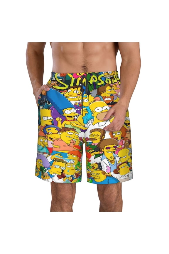 Men's Simpsons Beach Shorts Hot Summer Swim Trunks Sports Running Bathing Suits with Mesh Lining