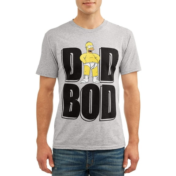 Americana Mens' Simpsons Dad BOD Graphic Tee/T-Shirt (Grey, Small, S, 34/36)