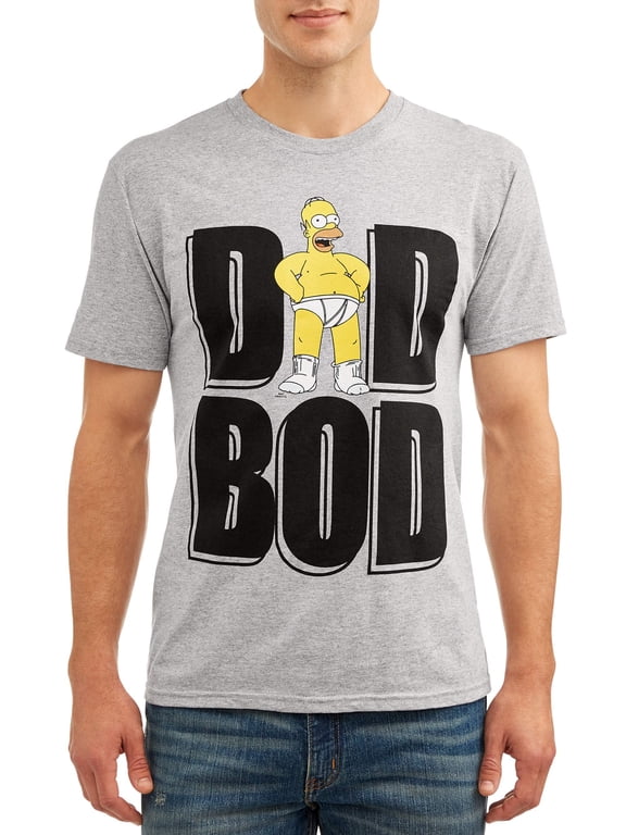 Americana Mens' Simpsons Dad BOD Graphic Tee/T-Shirt (Grey, Small, S, 34/36)