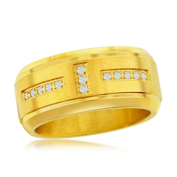 Men’s Simulated Diamond CZ Ring | Gold Plated Stainless-Steel Band | Comfort Fit Jewelry for Men-Size 10