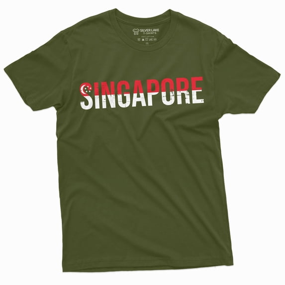 Men's Singapore T-shirt Singapore Flag Coat of Arms Ladies Womens Mens Unisex T-shirt (4X-Large Military Green)