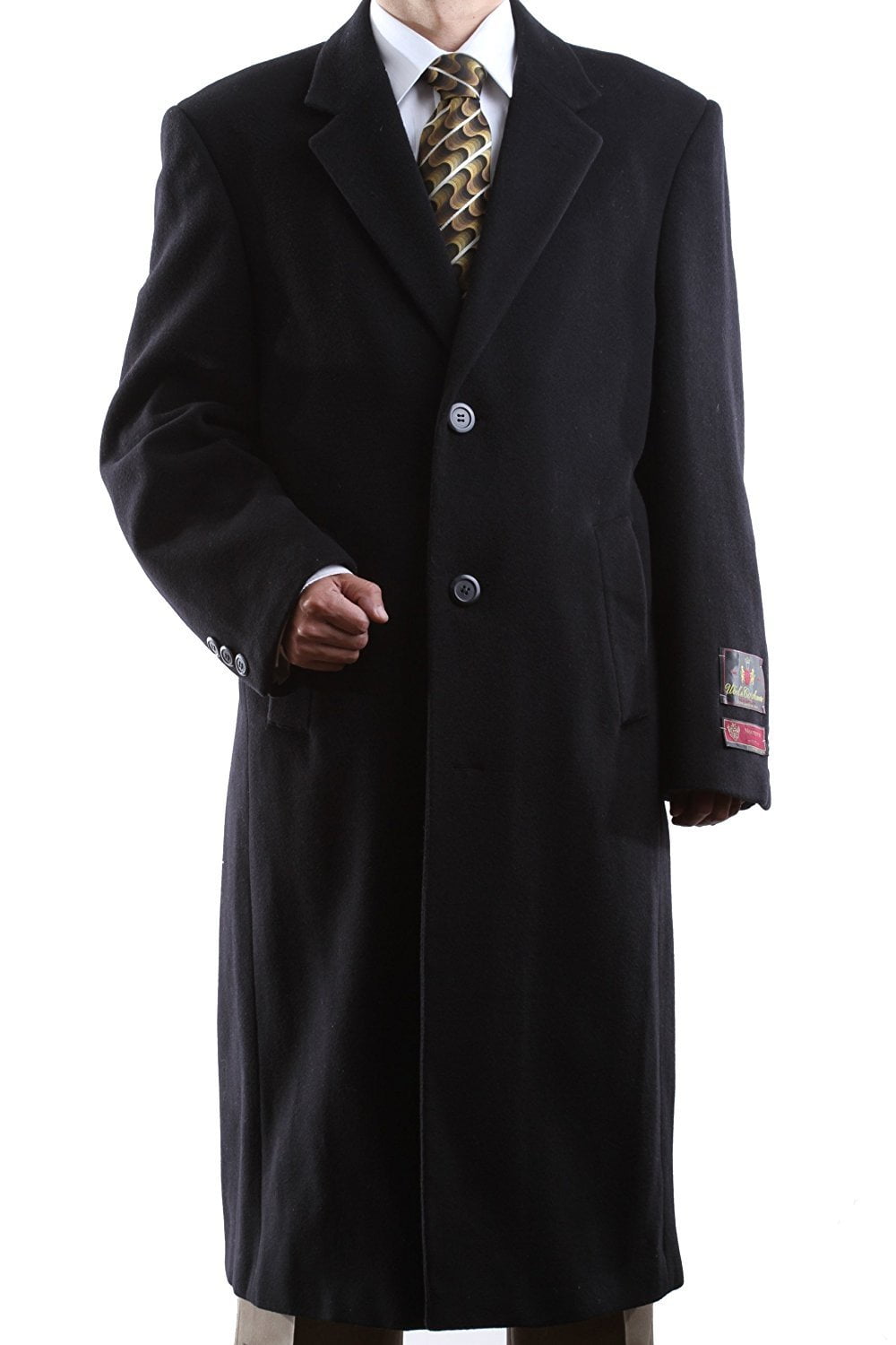 Men s Single Breasted Black Wool Cashmere Full Length Topcoat