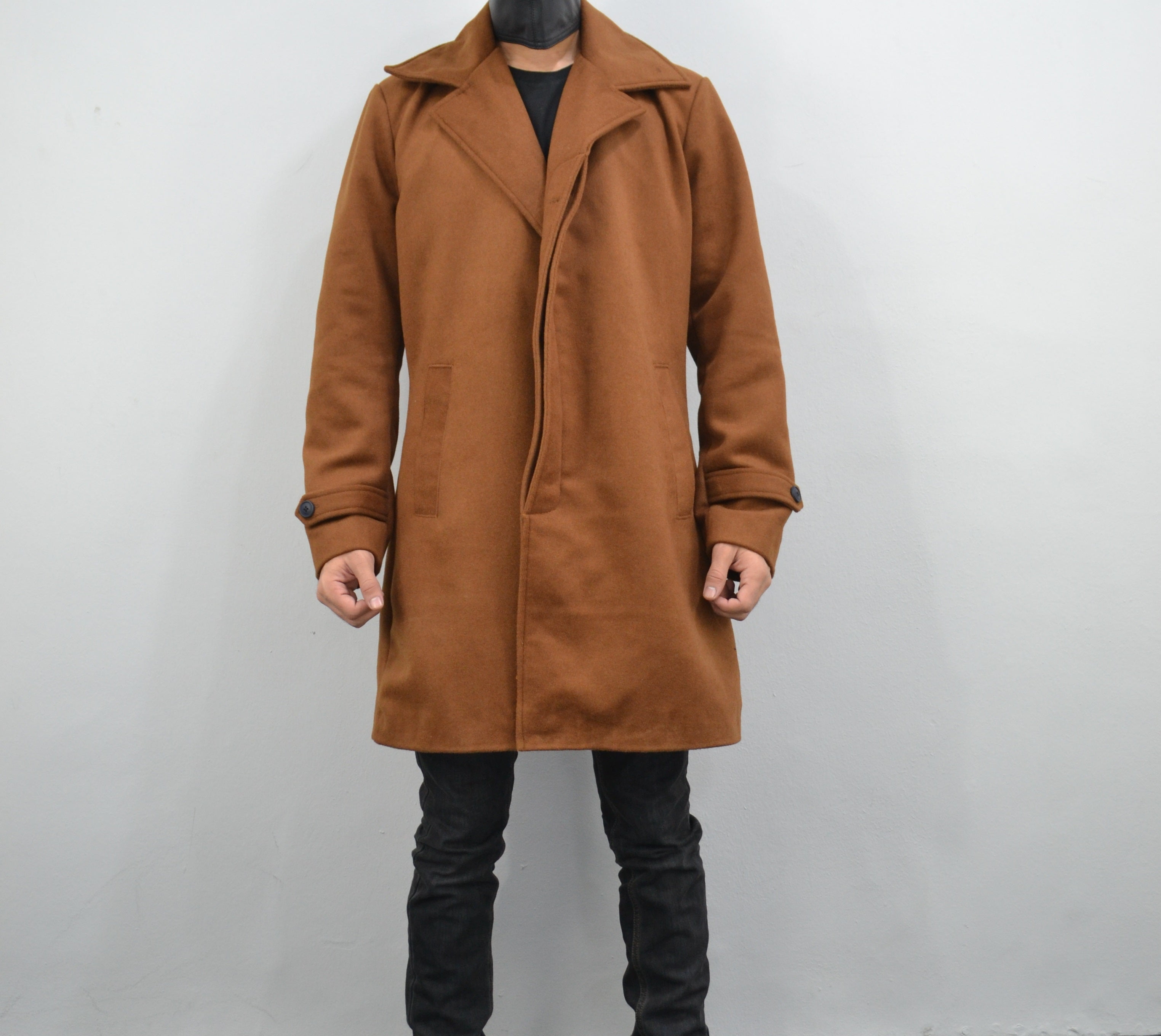 Mens Full Length 53 inch Long Top Coat - Single Breasted - Microfiber Fabric Charcoal