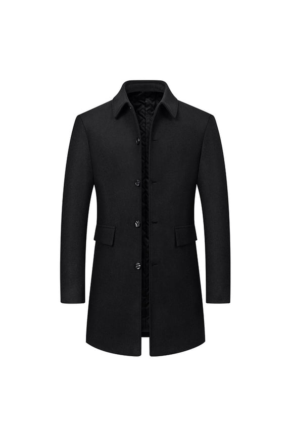 Men's Single Breasted Trench Coat Button Down Overcoat Warm Dress Pea Coats Lapel Neck Overcoat Slim Fit Mid-Length Business Trench Coat Outerwear Black XL