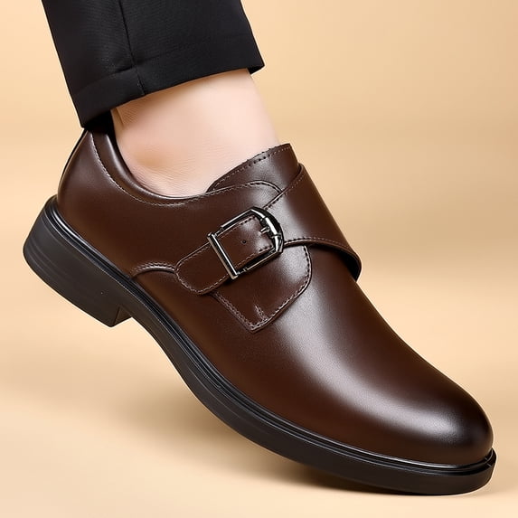 Men's Single Monk Strap Buckle Formal Leather Dress Shoes