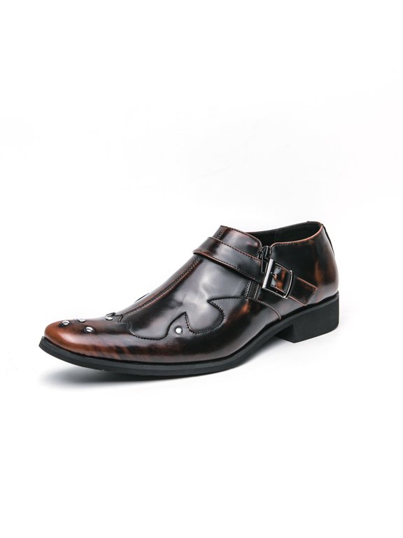 Men's Single Monk Strap Dress Shoes, Adult Male Pointed Toe Fashion Formal Footwear with Metal Stud Ornaments and Low Block Heel Outsole for Banquet and Dress Occasions