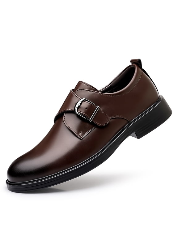 Men's Single Monk Strap Low‑Top Dress Shoes, Round Toe Chunky Low‑Heel Buckle Formal Business Shoes for Men Daily and Office Occasions