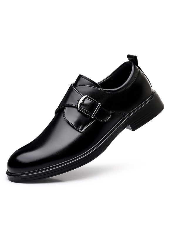 Men's Single Monk Strap Low‑Top Dress Shoes, Round Toe Chunky Low‑Heel Buckle Formal Business Shoes for Men Daily and Office Occasions