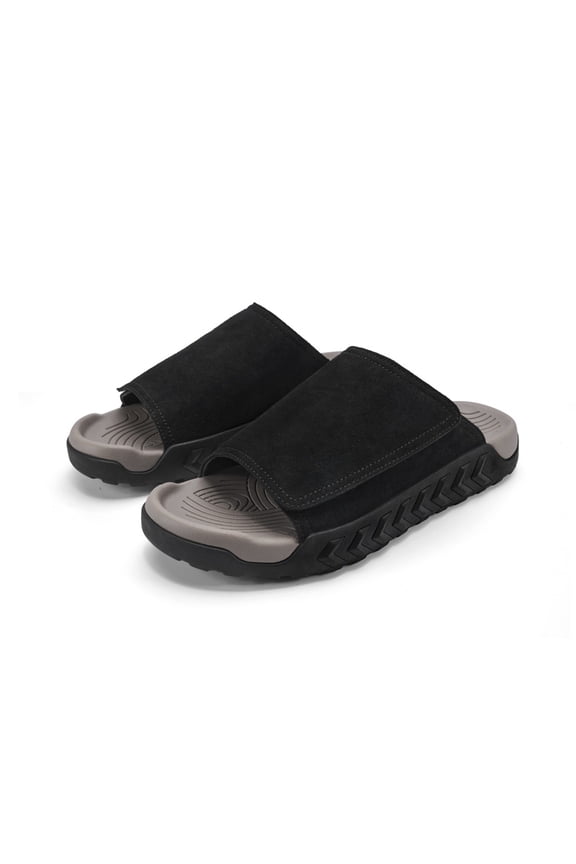 Men's Single Wide Strap Hook And Loop Suede Slide Sandals Non Slip Cushioned Outdoor Casual Walking Slides