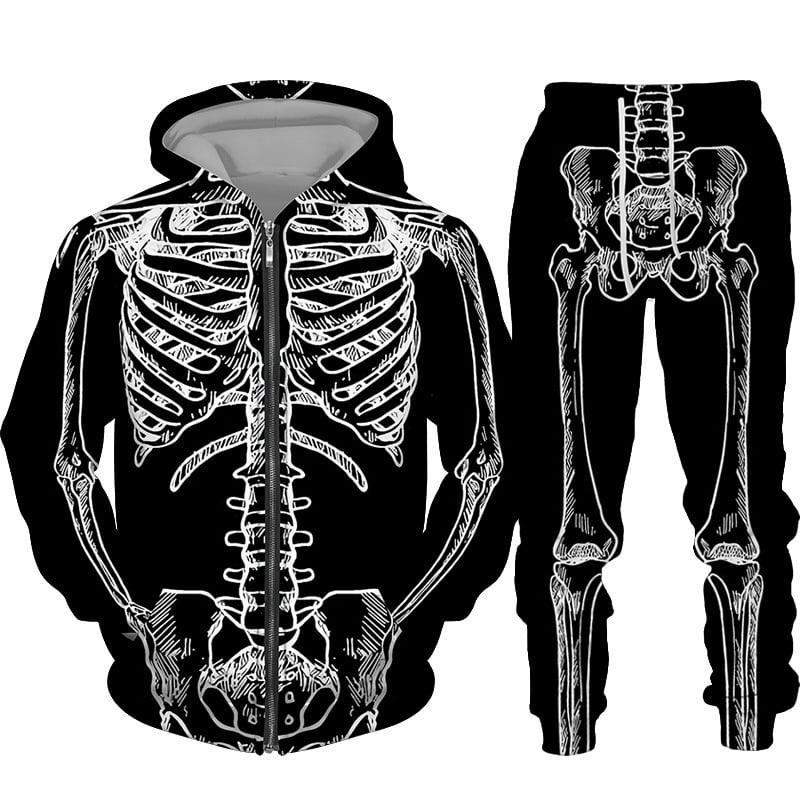 Men's Skeleton Graphic Long Sleeve Hoodies Zip Up Drawstring Hooded