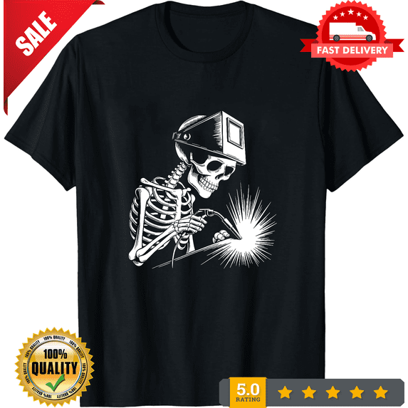Men's Skeleton Welder Graphic Print T-Shirt - Lightweight Breathable Short Slee, ULTRA LIMITED-TH81864
