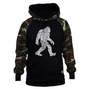 KOYOTEE Men's Sketch Bigfoot Black/Camo Raglan Baseball Hoodie 2X-Large Black