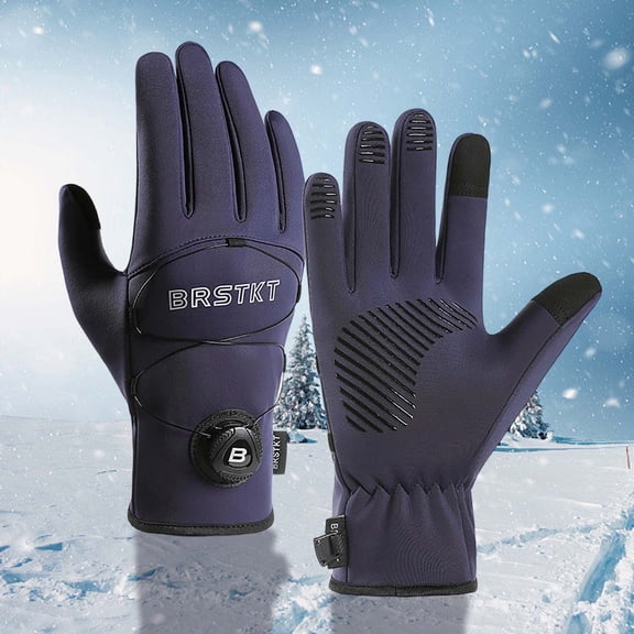 Men's Ski Gloves Windproof Waterproof Anti-Slip Winter Thermal Warm Thicken Touchscreen Glove For Outdoor Sports (L, Blue-A)