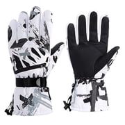 Mens Ski Gloves Winter Warm Waterproof Touchscreen Windproof Non-Slip PU Palm Adjustable Wrist Gray White Graffiti