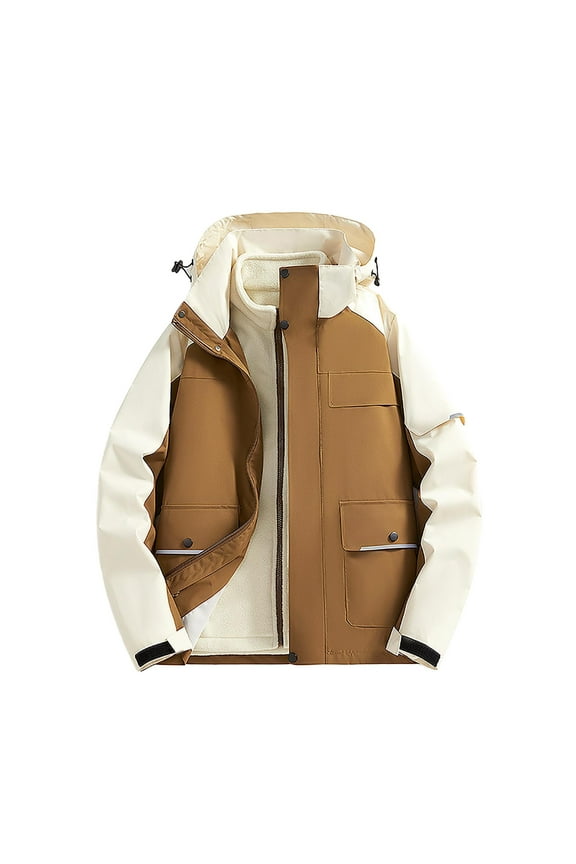 Men's Ski Jacket 3 in 1 Waterproof Winter Warm Snow Jacket with Pocket Windproof Hooded Rain Coat with Inner Warm Fleece Coat