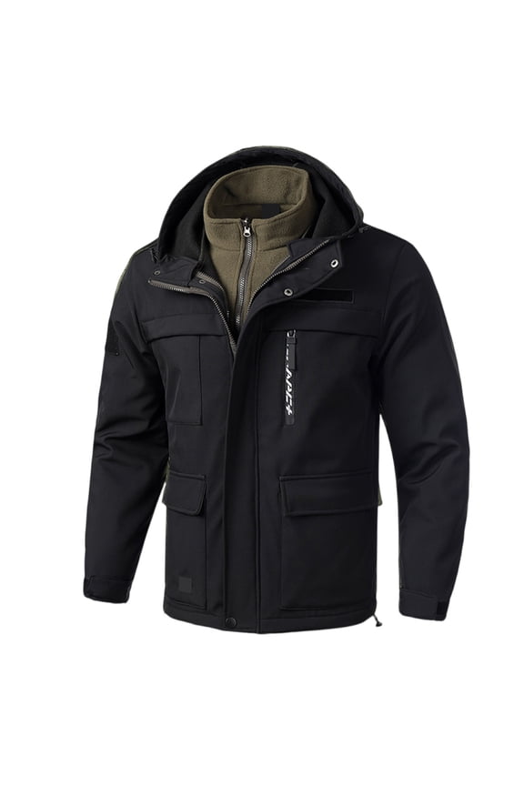 Men's Ski Jacket 3 in 1 with Inner Warm Fleece Coat Waterproof Winter Jacket Snow Jacke for Urban Outdoor Activities, Work and Daily Use, Black, XL