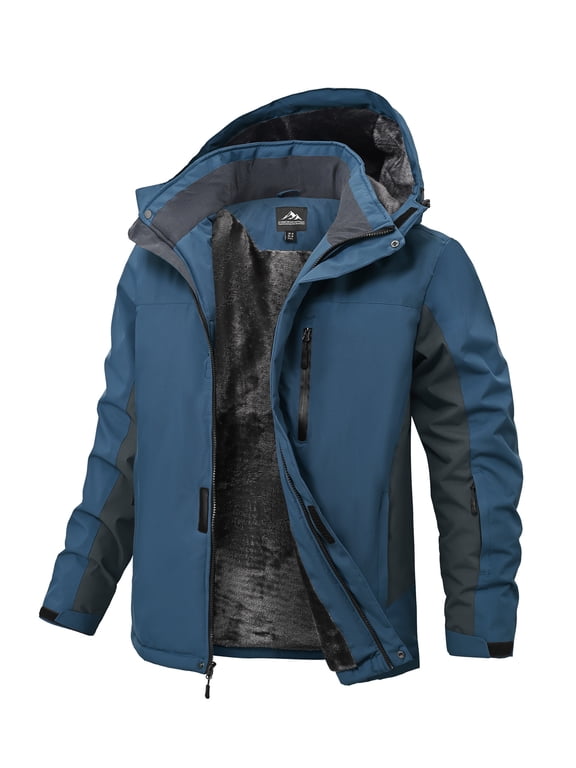 Men's Ski Jacket Warm Winter Snow Waterproof Coat Mountain Windbreaker Hooded Raincoat Blue l