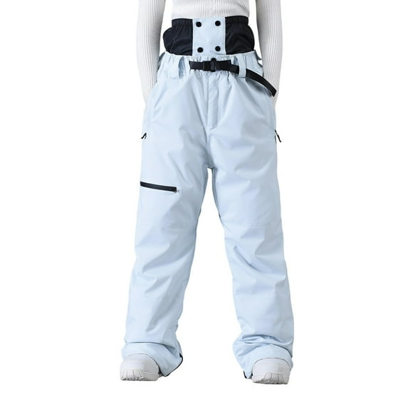 Men's Ski Pants Long Solid Color Windproof Pants Thermal Pants with Zipper Pockets Light Blue XL