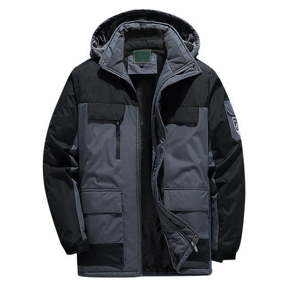 Men's Ski Snow Jacket Warm Winter Waterproof Coat Color Block Snowboard Rain Jacket Hooded Windproof Windbreaker Grey 7XL
