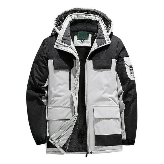 Men's Ski Snow Jacket Warm Winter Waterproof Coat Color Block Snowboard Rain Jacket Hooded Windproof Windbreaker White 5XL