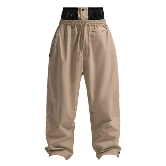 Men's Ski Snow Pant Lined Warm Thick Windproof Solid Color Loose Fit Khaki Pant