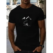 Mens Ski and Snowboard Graphic Casual T-Shirt - Summer Short Sleeve Crew Neck Mountain View Design, Breathable and Comfortable Outdoor Sport Style, Regular Fit Durable Daily Top