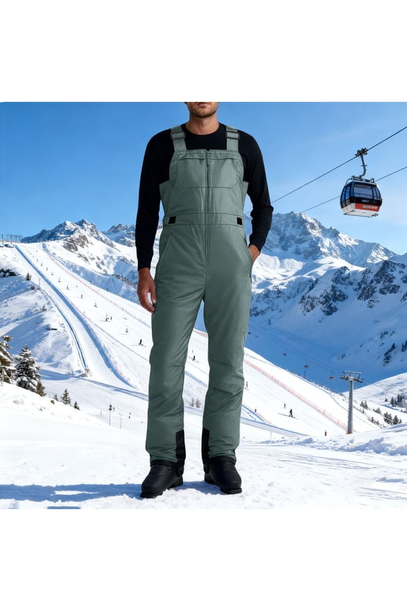Men's Ski Suit Water Resistant Overalls Snow Trousers Solid Color Snowboard Bib Pants Skiing Insulated Thermal Snowsuit Jumpsuit with Pockets Romper Workwear Plus Size Army Green M