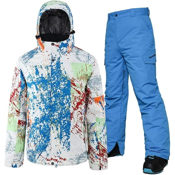 Men's Ski Suit Waterproof Snowsuit Winter Ski Jacket and Pants Set Outdoor Warm Snow Snowboard Suit