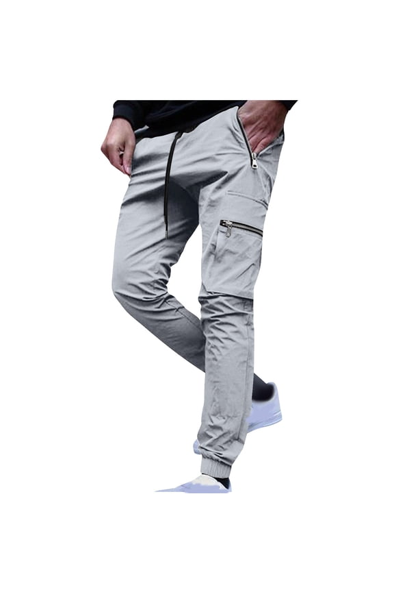 Men's Skinny Cargo Joggers Casual Hiking Pants Workout Joggers Sweatpants for Men Slim Trousers with Zip Pockets