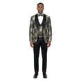 thumbnail image 1 of Men's Skinny Fit 3pc Floral Jacquard Tuxedo Suit Set, Satin Shawl Collar, 1 of 3
