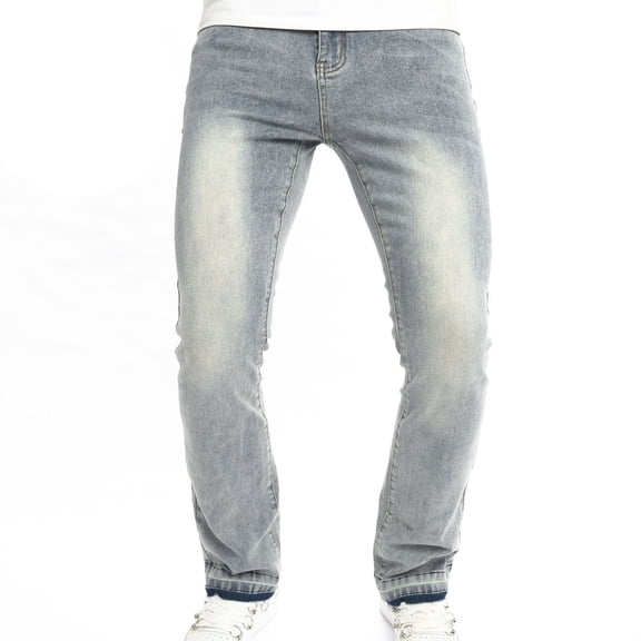 Men's Skinny Fit Stacked Jeans Stretch Denim Pants with Patched Side Stripes Straight Leg Comfortable Stylish Trendy
