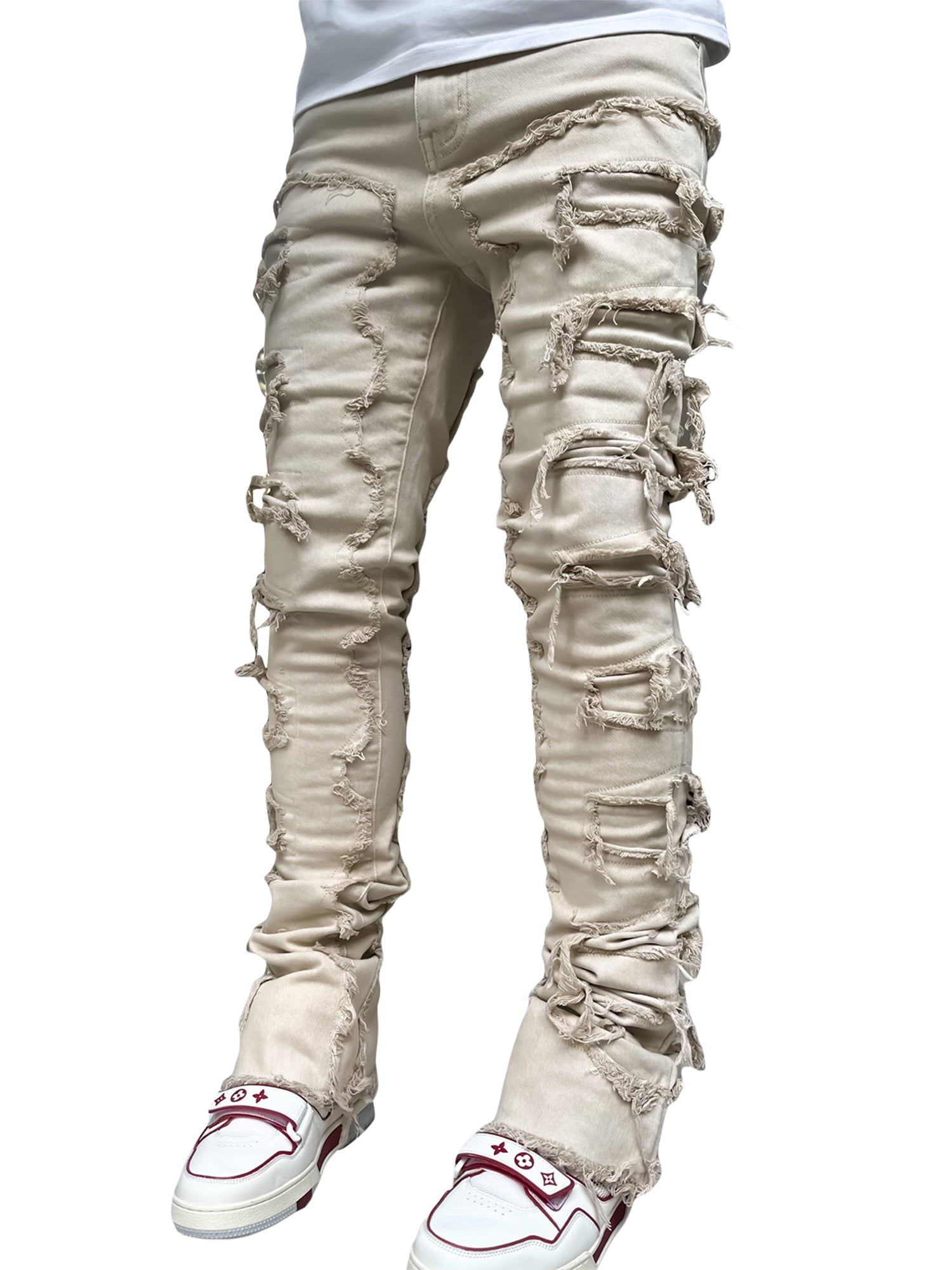 Men's Skinny Jeans Stretch Ripped Slim Fit Camouflage Denim